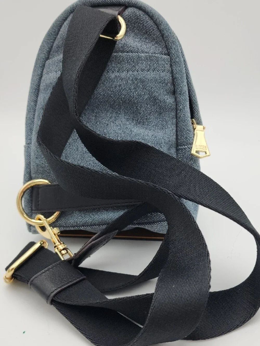 Aimee Kestenberg Blue Denim Cosmetic Pouch with Gold Hardware